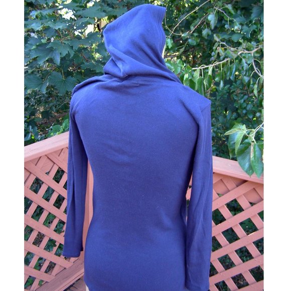 Size M/L 6-10 Cotton V-neck Ribbed Hooded Long Sleeve Tee by POUT Navy blue - Picture 5 of 8